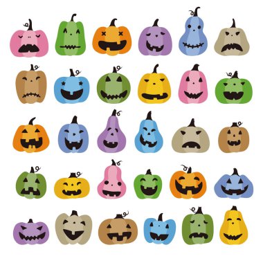 Colorful Halloween jack o lanterns icon set clipart