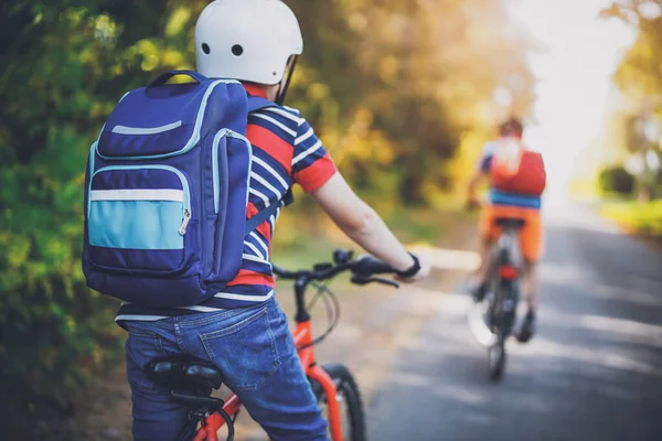 Kinder Fahren Sommer Auf Fahrrädern Auf Asphaltierten Straßen Konzept Des — Stockfoto