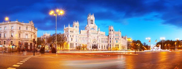 Nachtansicht Auf Dem Platz Mit Dem Kybele Palast Marid Spanien — Stockfoto