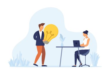 Takım beyin fırtınası, fikir yönetimi, proje yönetimi, yeni fikir üretimi, başlangıç işbirliği, çözüm araması, ürün geliştirme. Vektör illüstrasyonu.