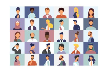 Video konferans görüşmesi, uzak proje yönetimi, karantina, arkadaşlarla sohbet. Modern bir şekilde vektör illüstrasyonu.