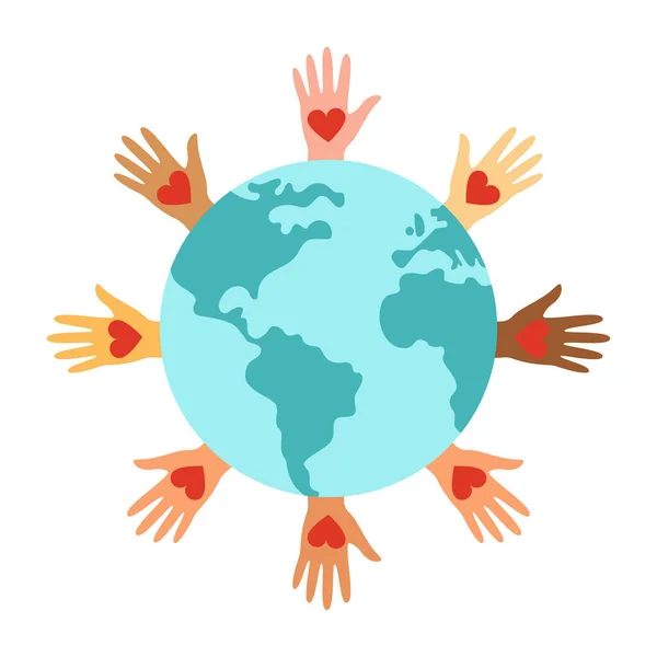 Planet Earth Hands Heart Symbol Peace Unity Communities Vector Illustration — Stock Photo, Image