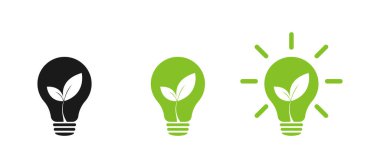 Yeşil yapraklı doğanın enerji lambası ışığı. İkonlar. Görüntü