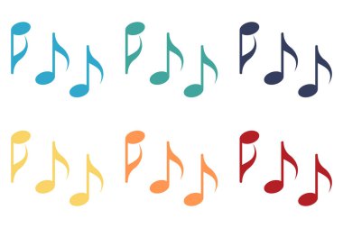 Müzik notaları ayarlandı. Beyaz arkaplanda çok renkli simgeler. Görüntü