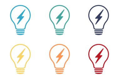 Lamba simgeleri ayarlandı. Fikir lambası ikonu koleksiyonu. Düz biçim - stok vektörü