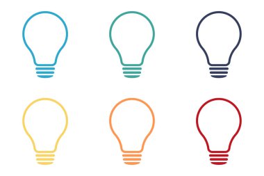 Lamba simgeleri ayarlandı. Fikir lambası simgeleri koleksiyonu. Özet geç. Düz biçim - stok vektörü