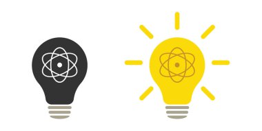 Atom bir ampulün içinde. Simge ayarlandı. Beyaz bir arkaplanda resim.