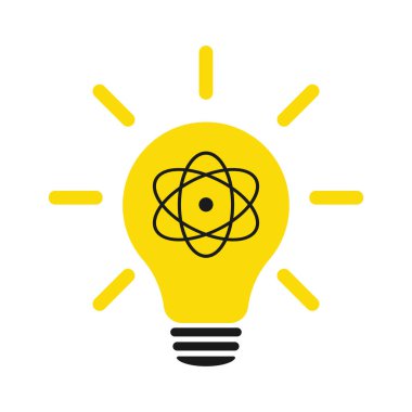 Atom bir ampulün içinde. Beyaz bir arkaplanda resim.
