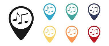 Müzik, notalar vektör simgesi seti, haritadaki etiket. Görüntü