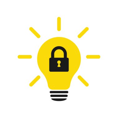 Patentli çözüm. Kilitli bir ampul. İllüzyon. Beyaz bir arkaplanda izole edilmiş.