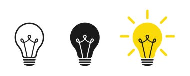 Lamba simgeleri ayarlandı. Fikir lambası ikonu koleksiyonu. Düz biçim - stok vektörü