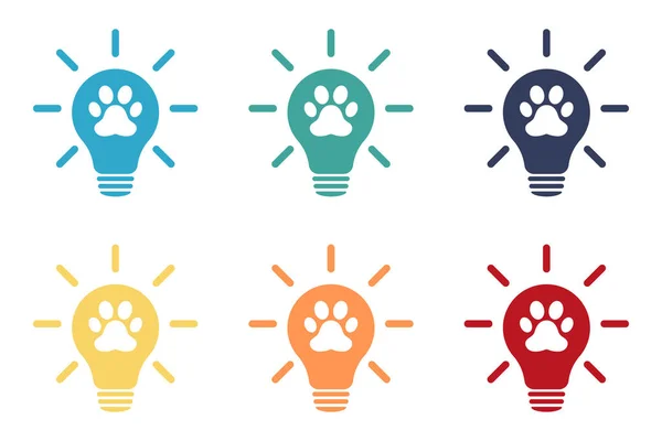 Animal paw icon on light bulb icons set. Illustration