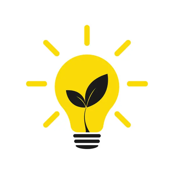 Lamp environmental light bulb with leaf logo. Eco world, green leaf, energy saving lamp symbol. Illustration