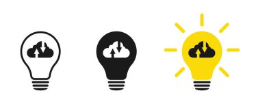 Cloud computing concept. Cloud in a light bulb. Business technology to the future concept. Icon set.	