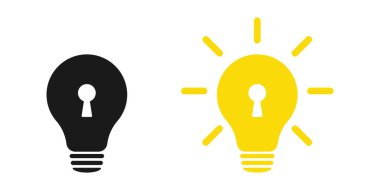 Patent fikri ampul ikonu ile korunuyor. Bir dizi fikri mülkiyet ikonu. Görüntü