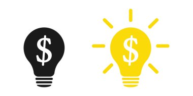 Dolar sembollü ampul. Bir dizi çizim.