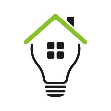 Evin logosu olan bir lamba. Eko dünya, ev, enerji tasarrufu lambası sembolü. Görüntü