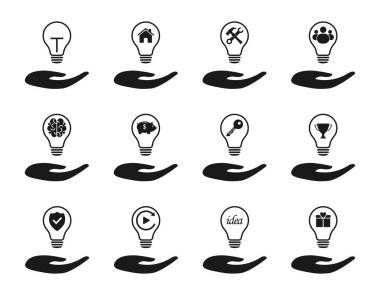 Elinde ampul var. Vektör çizimleri kümesi
