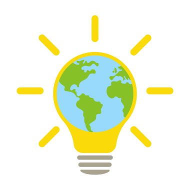 Doğanın enerji logosuna sahip bir lamba. Eko dünya, dünya, enerji tasarrufu lambası sembolü. Görüntü