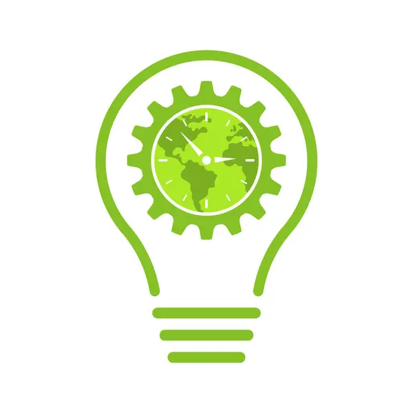 Light bulb with clock and earth. Vector illustration.