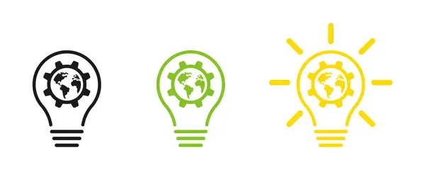 Light bulb with earth and gear. Set of vector illustrations.