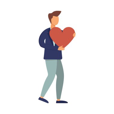 Sevgililer Günü konsepti. Sevgililer Günü 'nü kutlayan bir sevgili. Ellerinde kalbi olan bir adam. Görüntü.