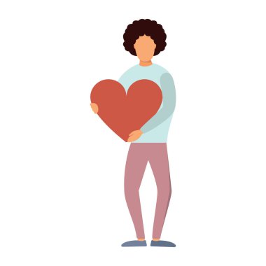 Sevgililer Günü konsepti. Sevgililer Günü 'nü kutlayan bir sevgili. Ellerinde kalbi olan bir adam. Görüntü.