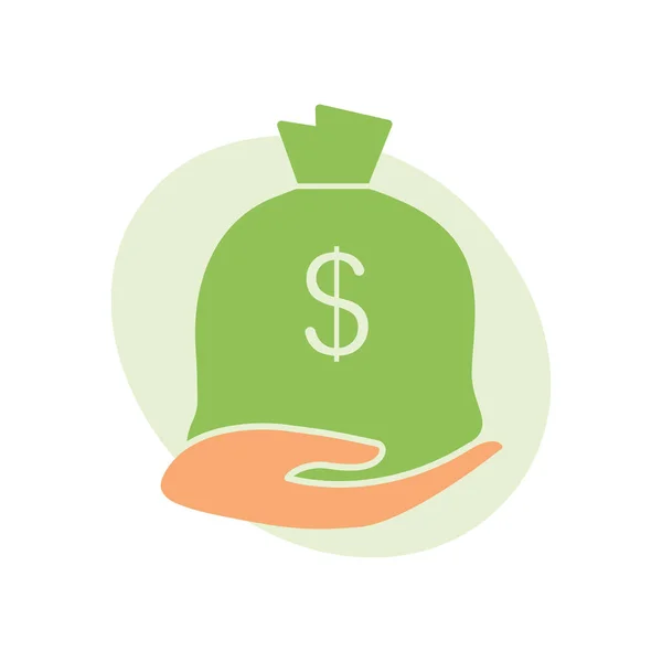 Bag of money in hand. Financial activity concept. Vector illustration.