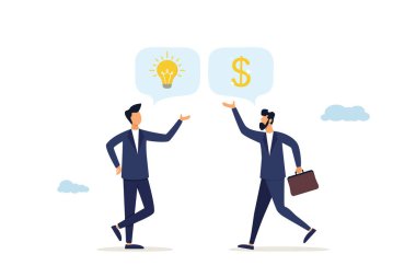 Finansman veya risk yatırımı, risk sermayesi, para veya melek yatırımı fikri için bir proje sunan genç girişimci, bir girişim fonu oluşturma fikrini sunuyor