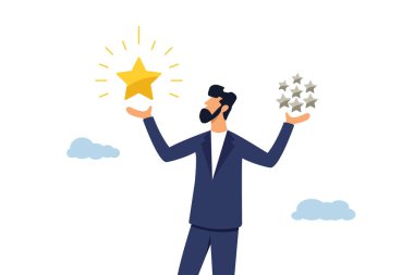 Mükemmel iş sonuçlarını, kaliteye karşı nicelik, üstün sonuç konseptini sunmak için çalışma tutumu, değerli yüksek kaliteli yıldızları diğer sıradan yıldızlara karşı tutan akıllı iş adamı