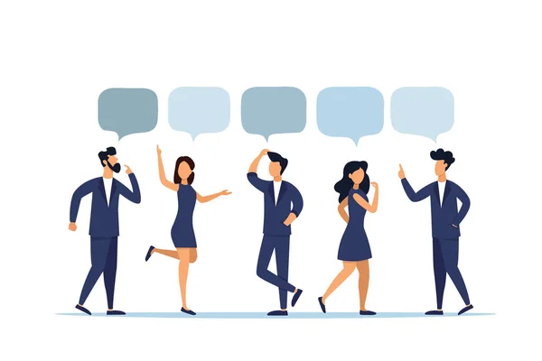Illustration, flat style, people talking. Speech bubble. People having discussions and thoughts on a white background.