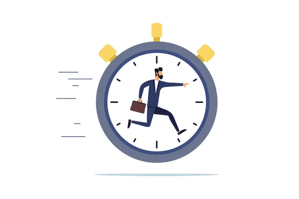 Running businessman with a stopwatch. The concept of speed in work and business. Illustration.
