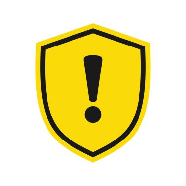 Ünlem işaretli kalkan simgesi. Vektör illüstrasyonu