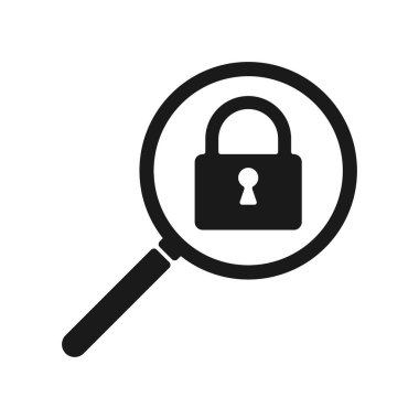 Kilitli büyüteç simgesi. Vektör illüstrasyonu