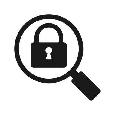 Kilitli büyüteç simgesi. Vektör illüstrasyonu