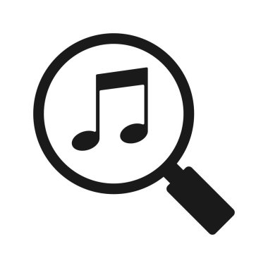 Büyüteçteki müzik notaları simgesi. Vektör illüstrasyonu