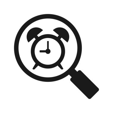 Çalar saati olan büyüteç simgesi. Vektör illüstrasyonu