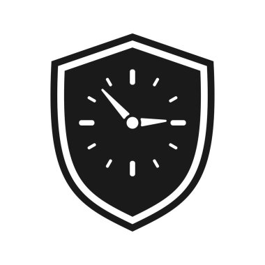 Saati olan kalkan simgesi. Vektör illüstrasyonu.