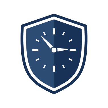 Saati olan kalkan simgesi. Vektör illüstrasyonu.