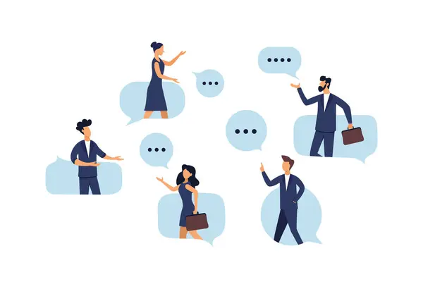Group talk or communication dialog, message or speaking concept, conversation or business discussion, meeting, talk or chat together, business people coworker having conversation on speech bubble.