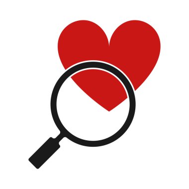 Kalbi ve illüstrasyonu olan büyüteç simgesi