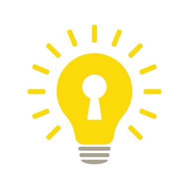 Patentli çözüm. Ampul ve anahtar deliği. İllüzyon. Beyaz bir arkaplanda izole edilmiş