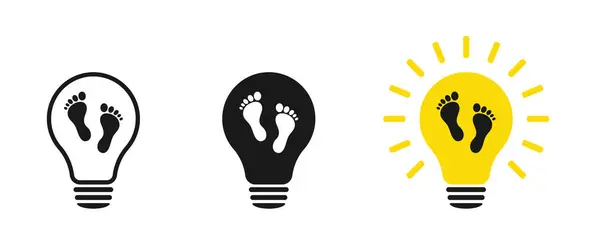 Set Light Bulbs Human Footprints Illustration — Stock Photo, Image