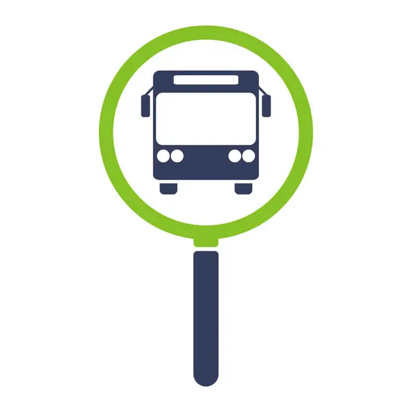 Magnifying glass icon with bus, illustration