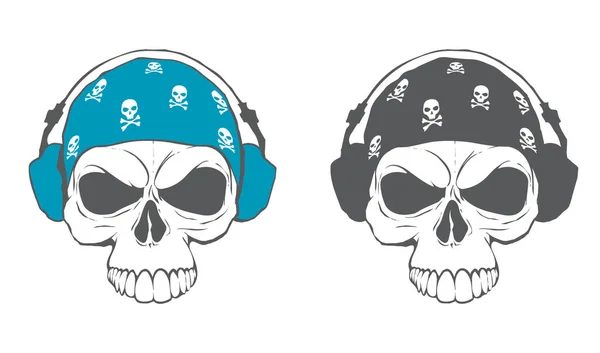 Crâne Avec Écouteurs Bandane Illustration Vectorielle — Image vectorielle