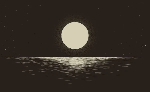 Pôr Sol Moonset Mar Noite Paisagem Noturna —  Vetores de Stock