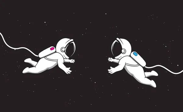 宇宙航行员女孩和男孩互相飞向对方 — 图库矢量图片