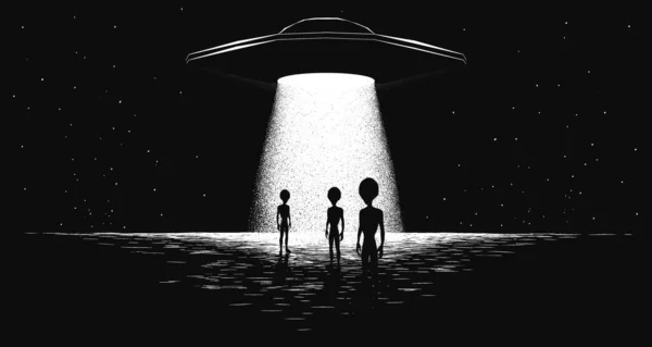 Chegada Aliens Science Fiction Vector Ilustração — Vetor de Stock
