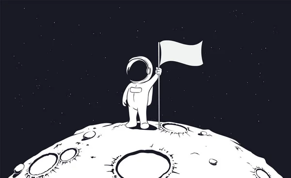 Astronaut Hält Eine Fahne Auf Planet Space Vector Illustration — Stockvektor