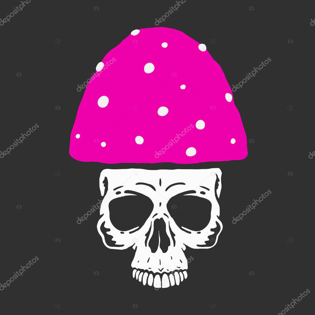 Amanita muscaria like a skull.Flat cartoon vector illustration